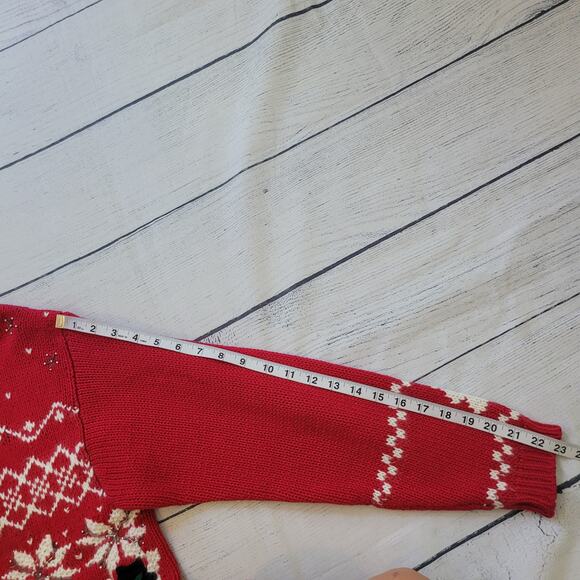 Croft & Barrow Size L Vintage Red Ugly Christmas Full Zip Cardigan Snowmen - Picture 8 of 10